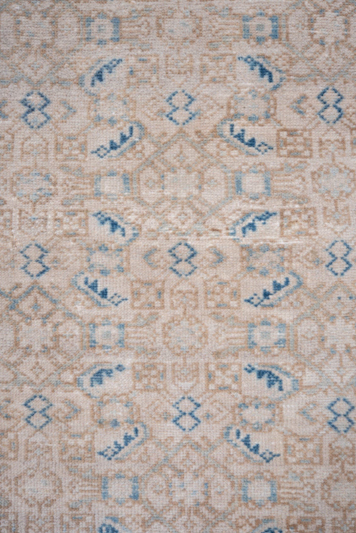 2' x 6' one-of-a-kind handmade vintage Hamadan runner rug. Color palette: ivory, sky blue, camel, beige, light blue