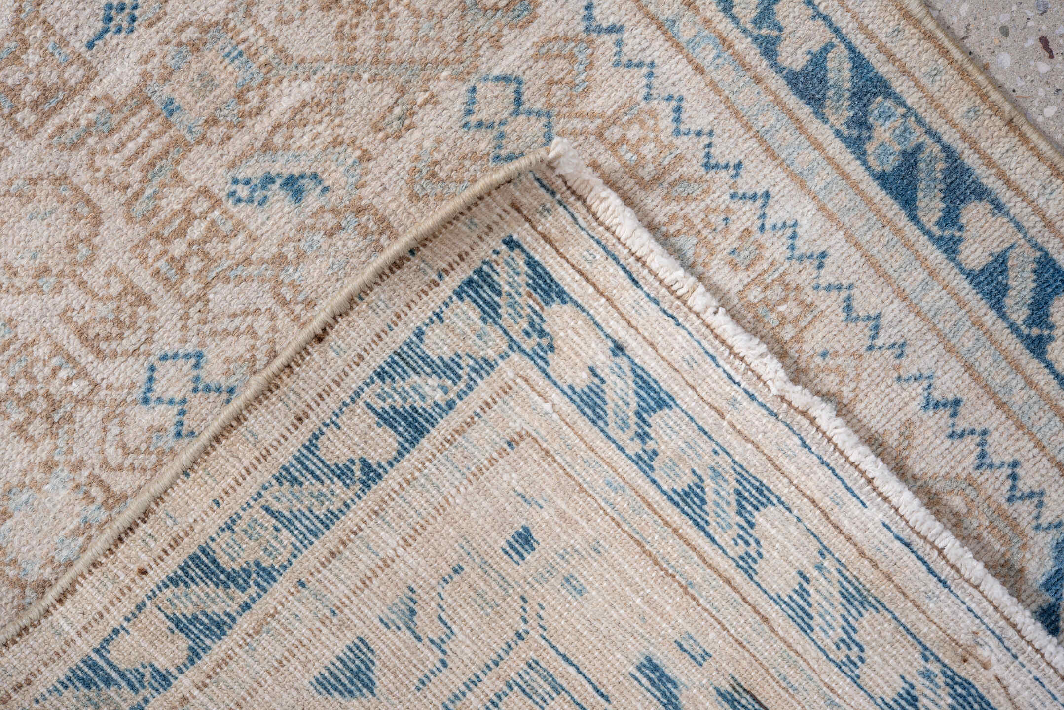 2' x 6' one-of-a-kind handmade vintage Hamadan runner rug. Color palette: ivory, sky blue, camel, beige, light blue