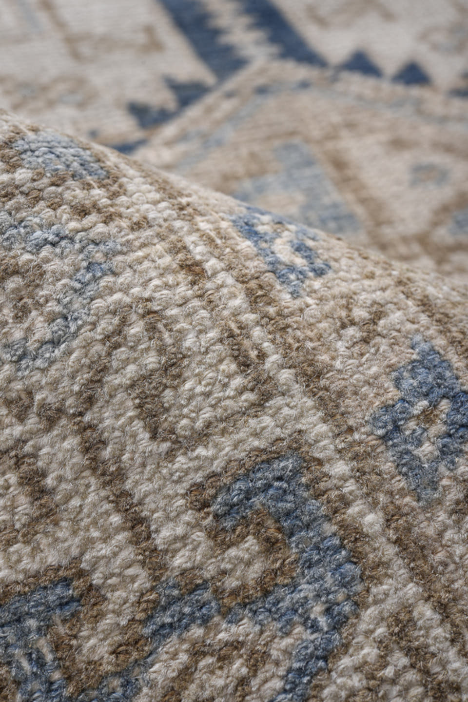 3' x 6' one-of-a-kind handmade antique Heriz small size rug. Color palette: ivory, taupe, faded blue, beige, slate, gray
