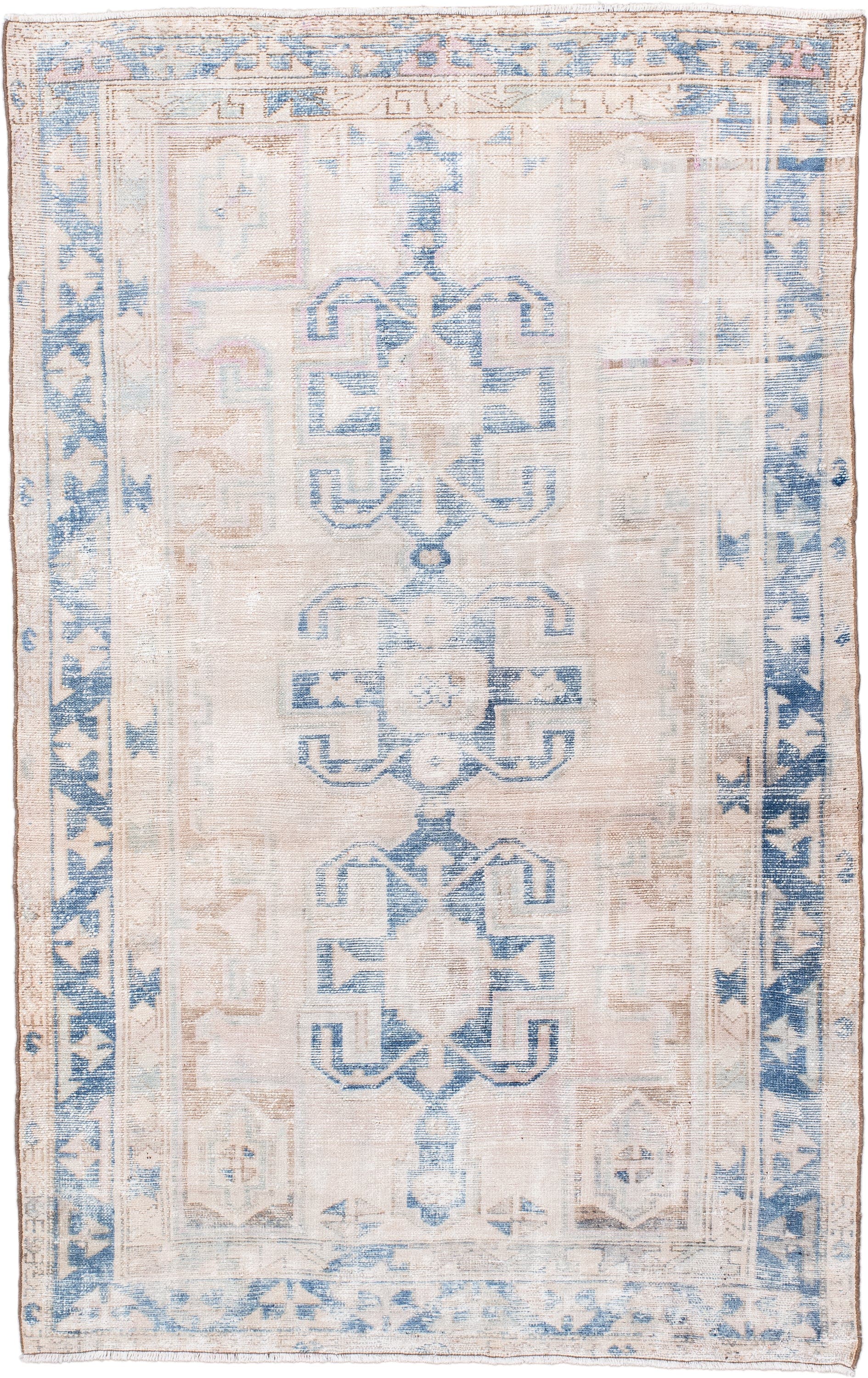 4' x 6' one-of-a-kind handmade vintage Hamadan small size rug. Color palette: ivory, powder blue, beige, taupe, pale blush
