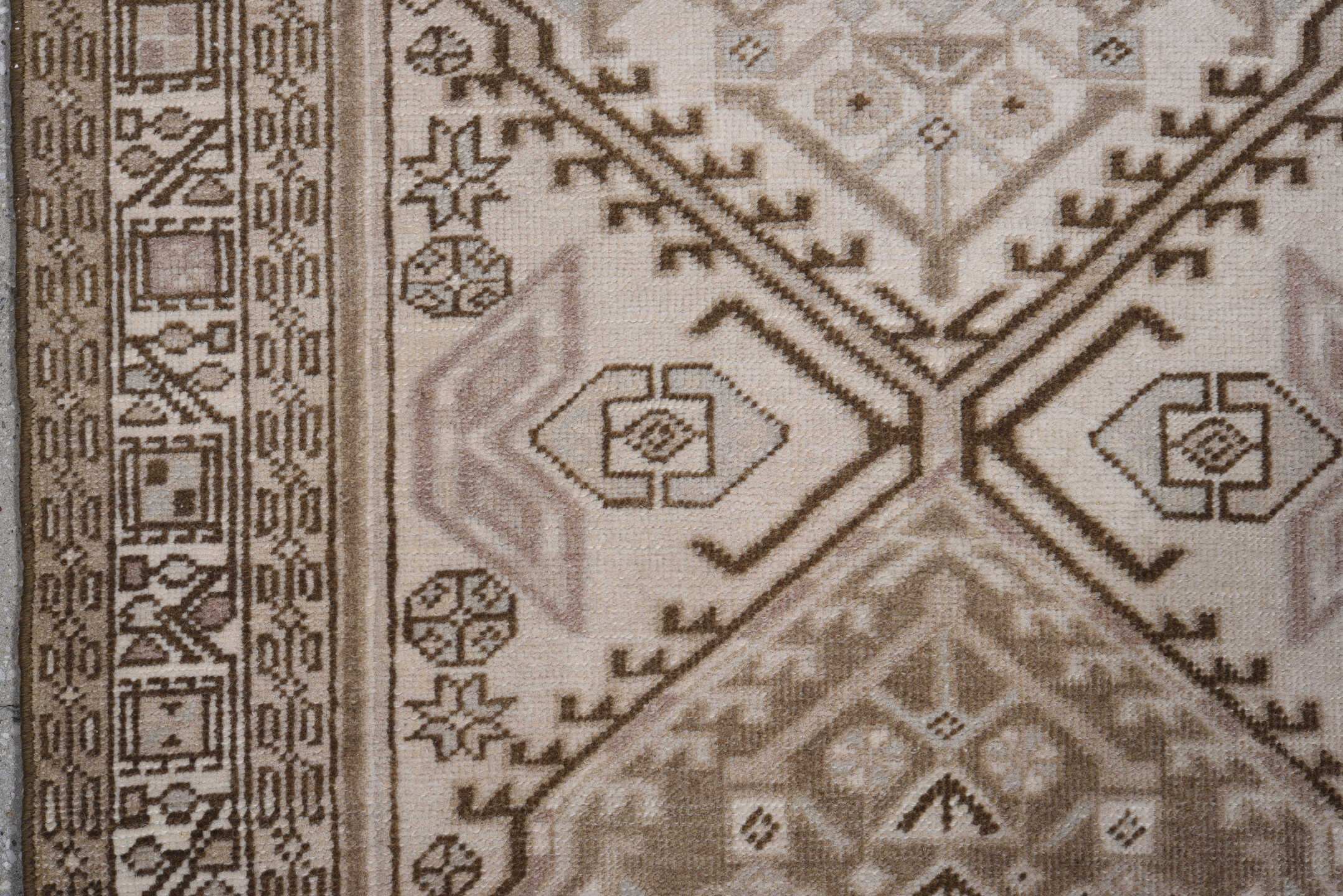 2' x 10' one-of-a-kind handmade antique Sarab runner rug. Color palette: taupe, ivory, brown, camel, rose, charcoal, beige