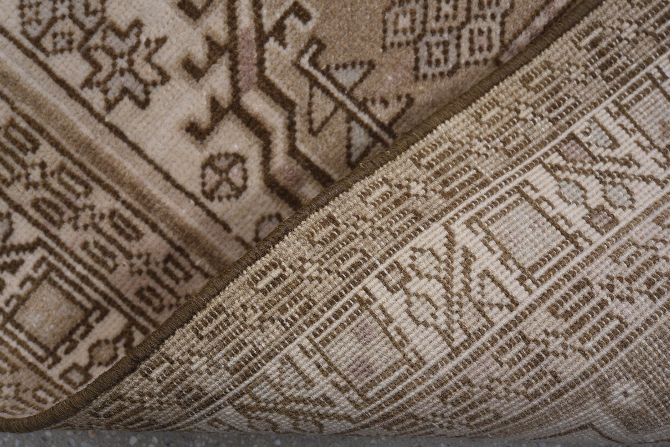2' x 10' one-of-a-kind handmade antique Sarab runner rug. Color palette: taupe, ivory, brown, camel, rose, charcoal, beige
