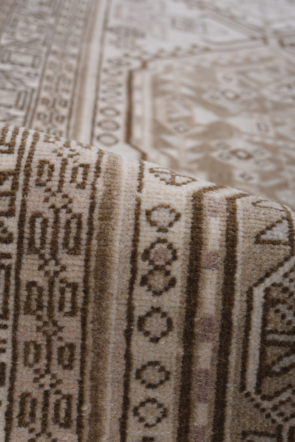 2' x 10' one-of-a-kind handmade antique Sarab runner rug. Color palette: taupe, ivory, brown, camel, rose, charcoal, beige