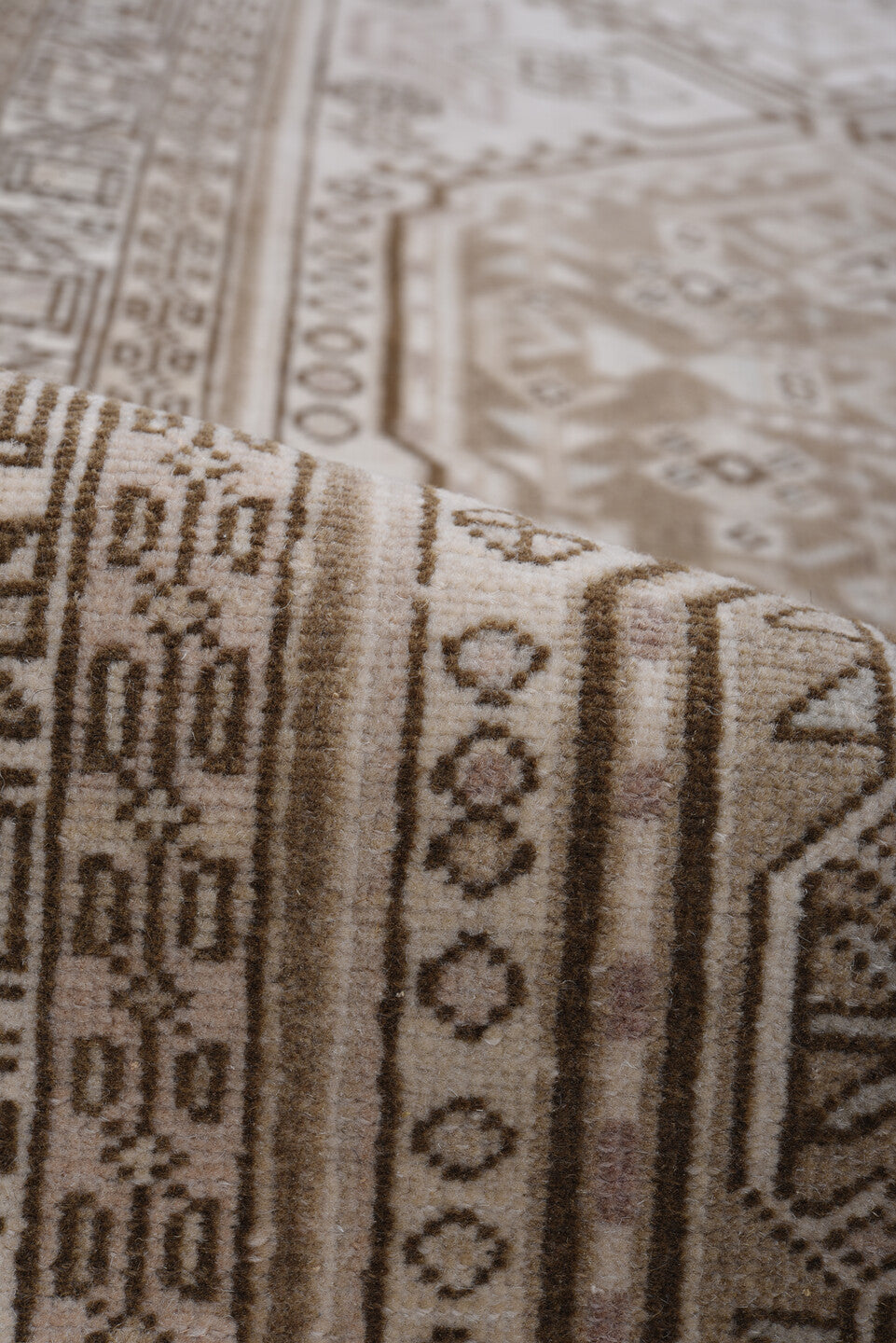 2' x 10' one-of-a-kind handmade antique Sarab runner rug. Color palette: taupe, ivory, brown, camel, rose, charcoal, beige