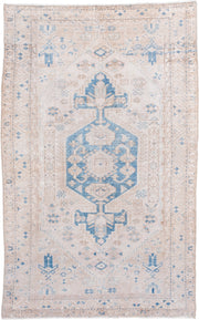 4' x 6' one-of-a-kind handmade vintage Hamadan small size rug. Color palette: ivory, sky blue, blush, beige, taupe