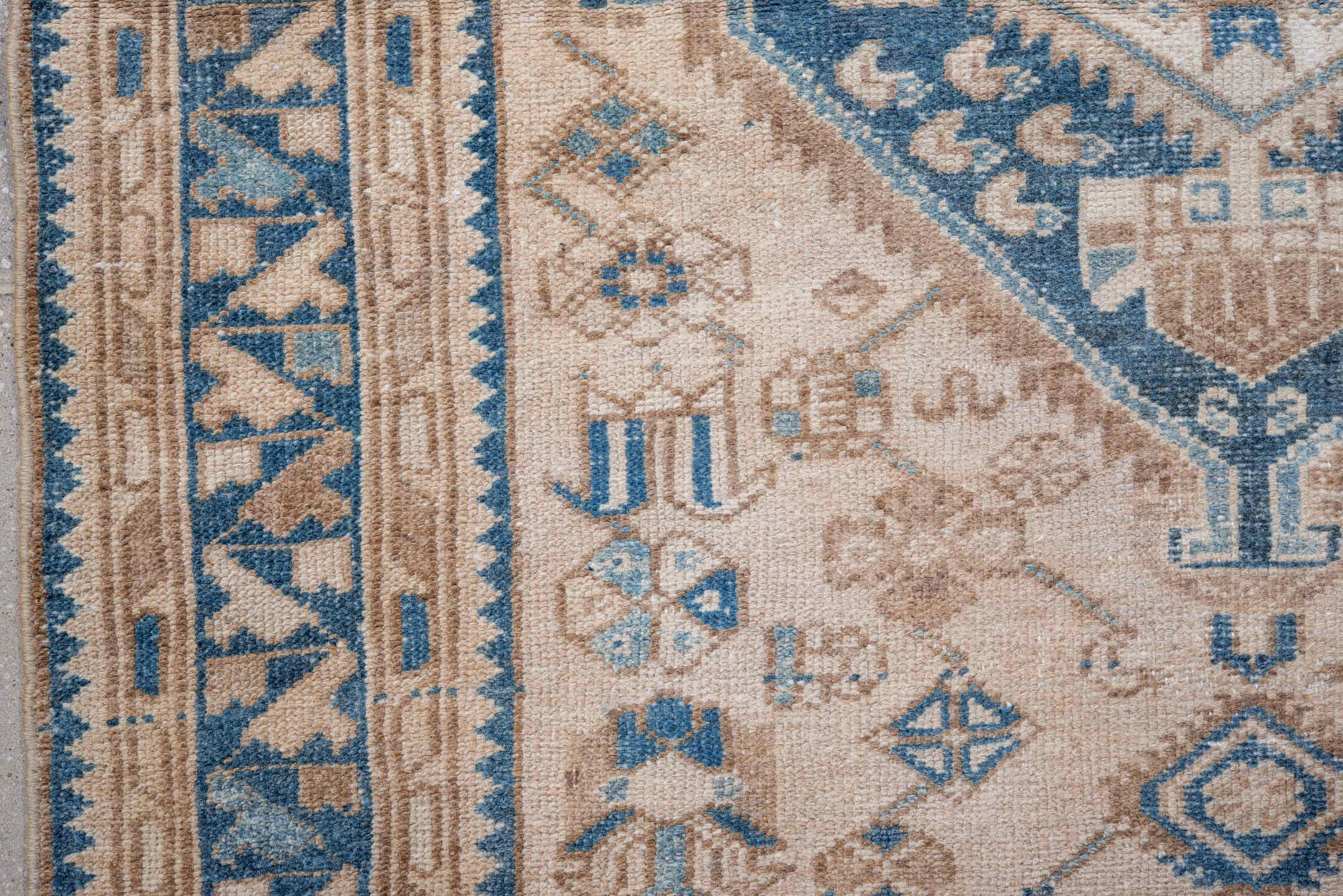 3' x 6' one-of-a-kind handmade vintage Hamadan small size rug. Color palette: ivory, sky blue, beige, taupe, camel