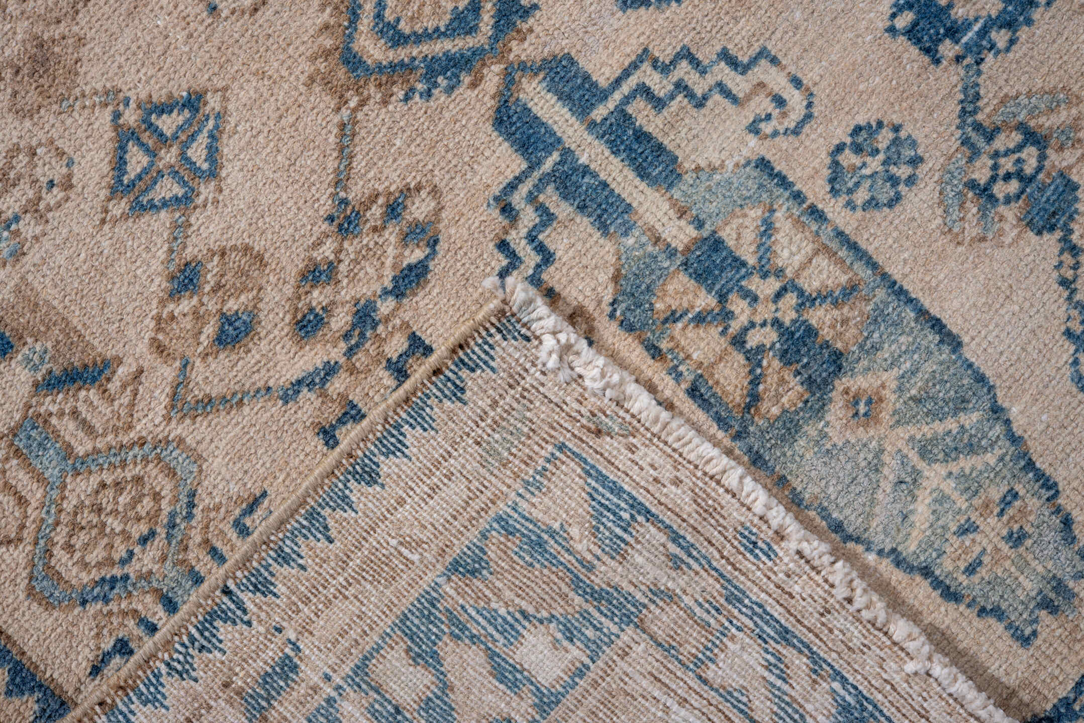 3' x 6' one-of-a-kind handmade vintage Hamadan small size rug. Color palette: ivory, sky blue, beige, taupe, camel