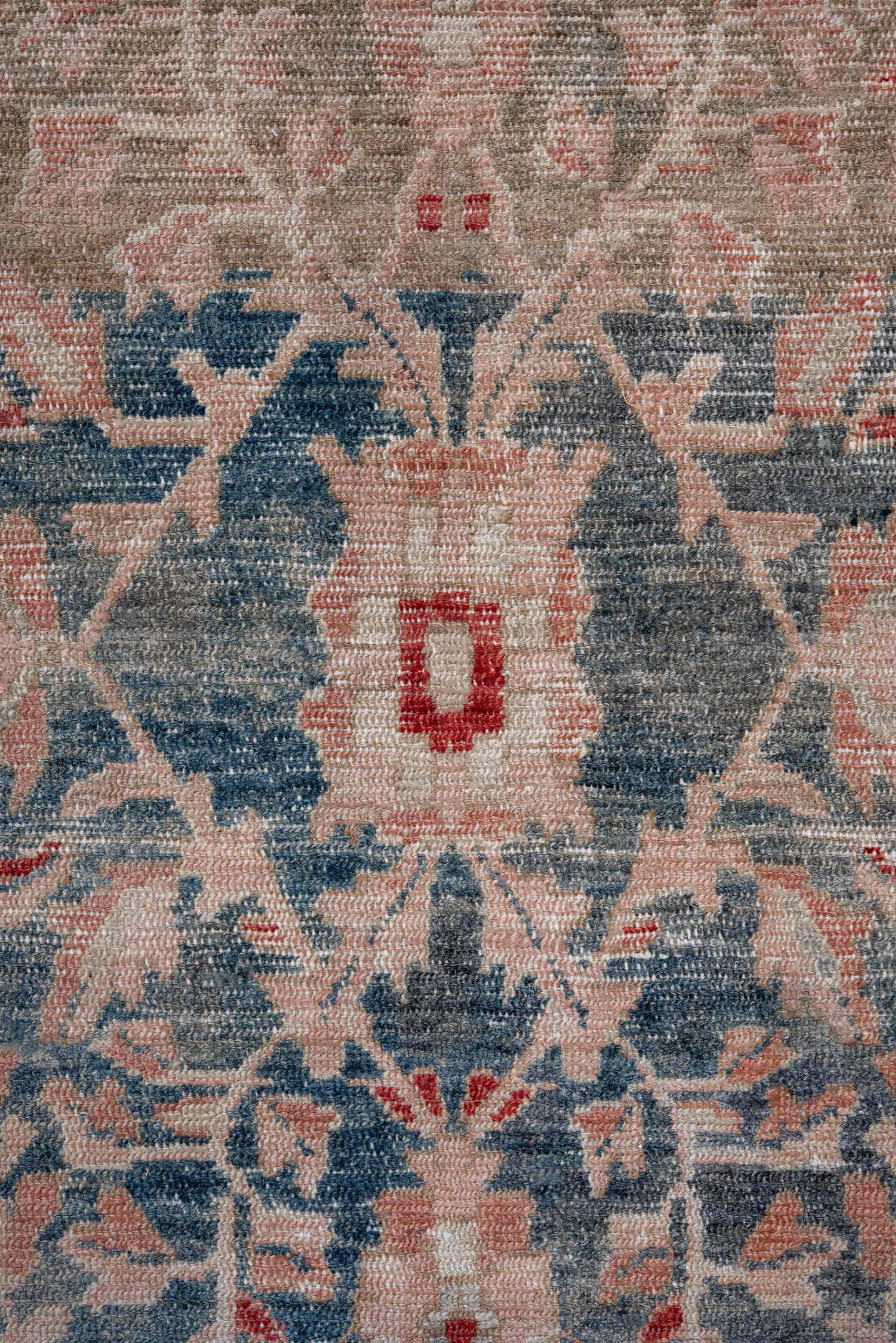 3' x 12' one-of-a-kind handmade vintage Lilian runner rug. Color palette: ivory, powder blue, blush, coral, slate, taupe
