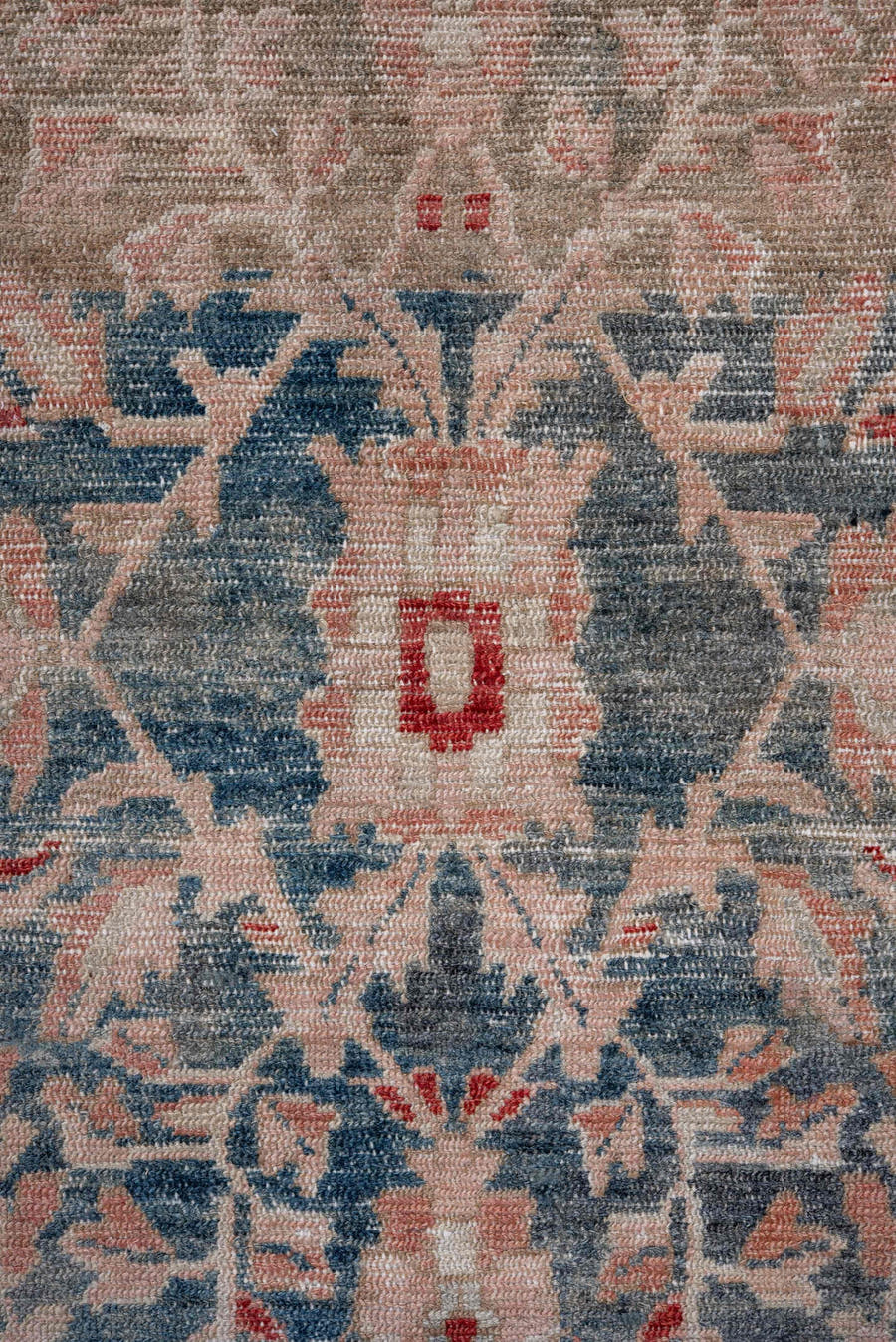 3' x 12' one-of-a-kind handmade vintage Lilian runner rug. Color palette: ivory, powder blue, blush, coral, slate, taupe