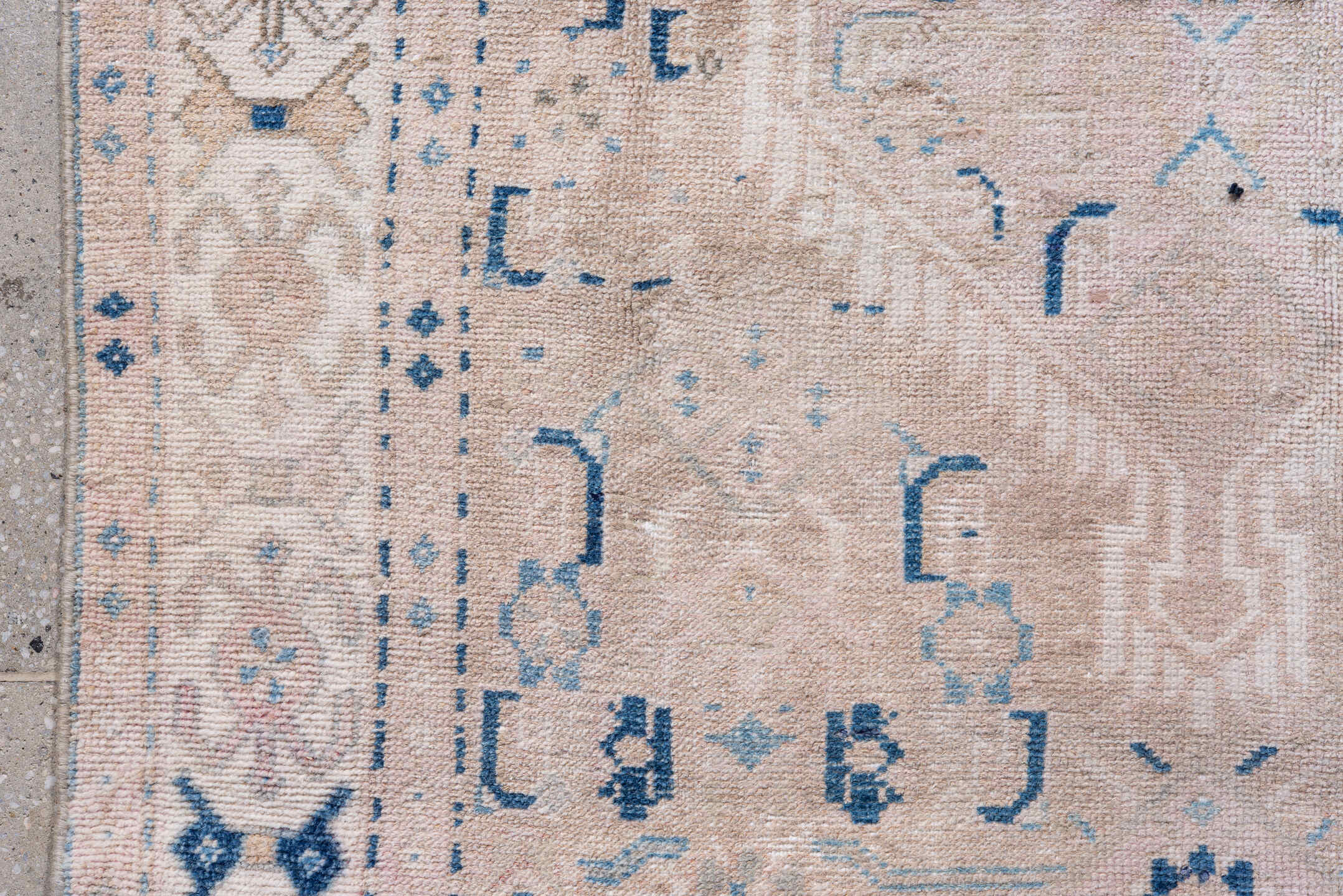 3' x 7' one-of-a-kind handmade vintage Hamadan runner rug. Color palette: ivory, blush, sky_blue, denim, taupe, cream, pink