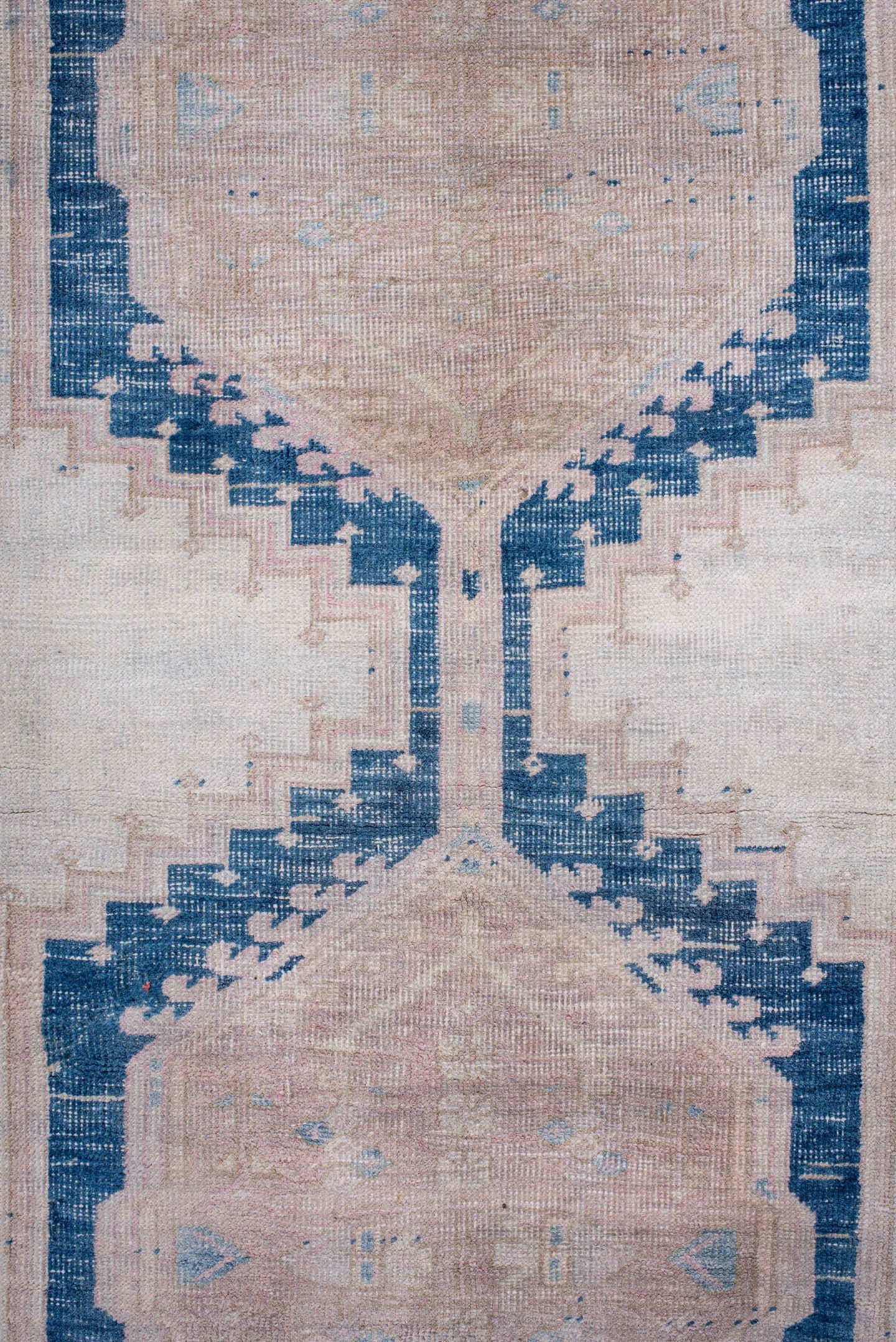3' x 13' one-of-a-kind handmade antique Meshkin runner rug. Color palette: ivory, blush, navy, dusty rose, pale blue, beige