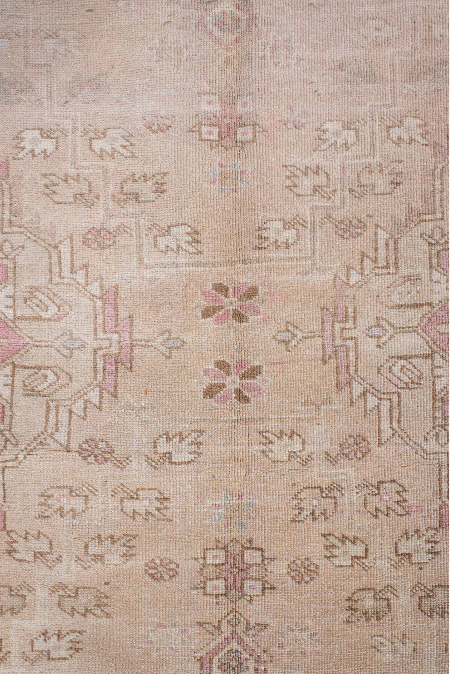 4' x 11' one-of-a-kind handmade antique Meshkin runner rug. Color palette: ivory, blush, taupe, rose, beige, sand, pink