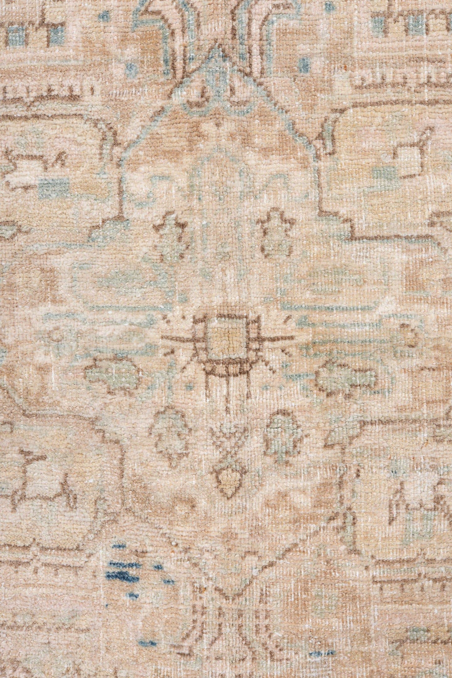 4' x 6' one-of-a-kind handmade antique Sarouk small size rug. Color palette: ivory, beige, tan, sky blue, taupe, camel