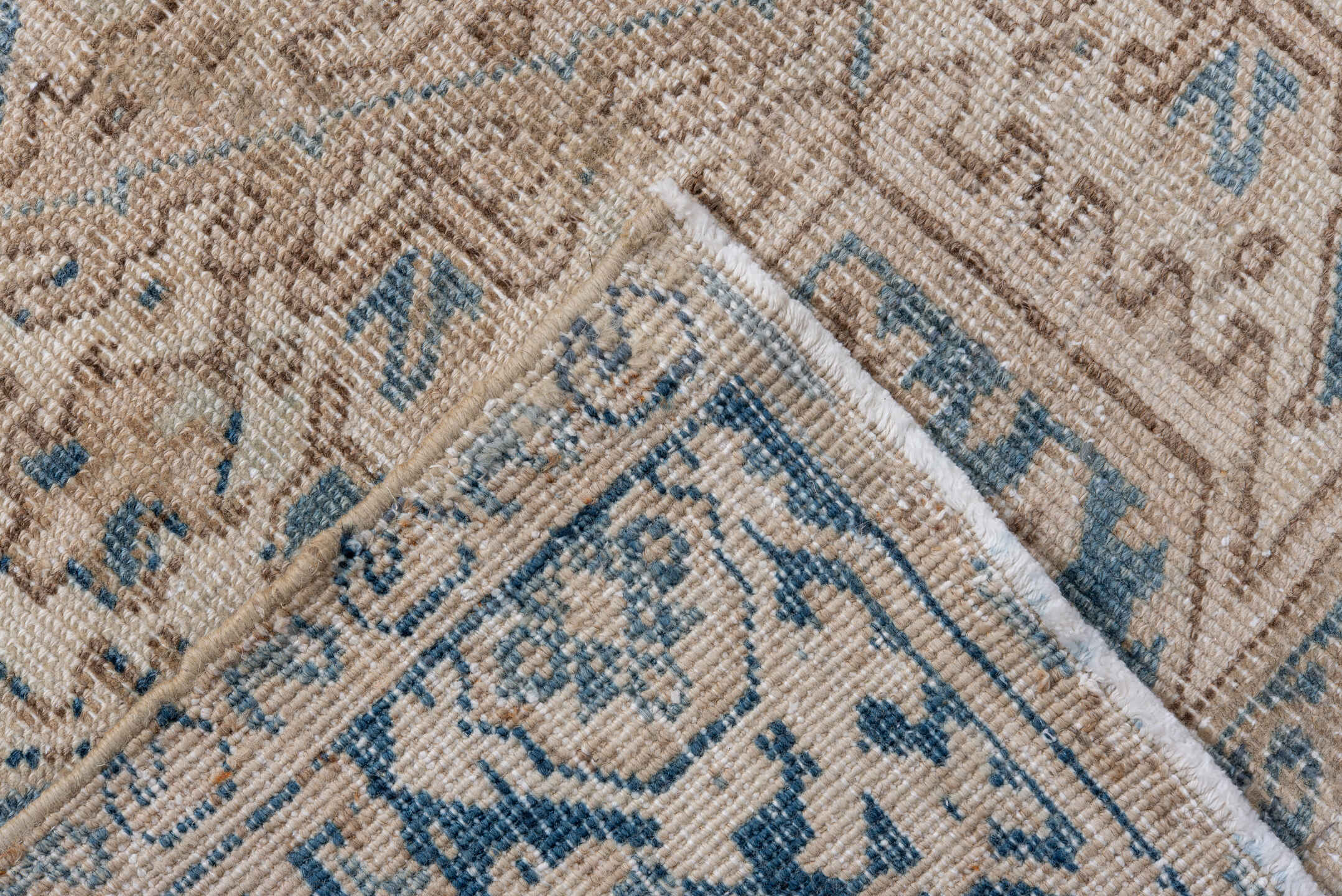6' x 8' one-of-a-kind handmade antique Heriz medium size rug. Color palette: ivory, blue, navy, beige, taupe, camel, gray