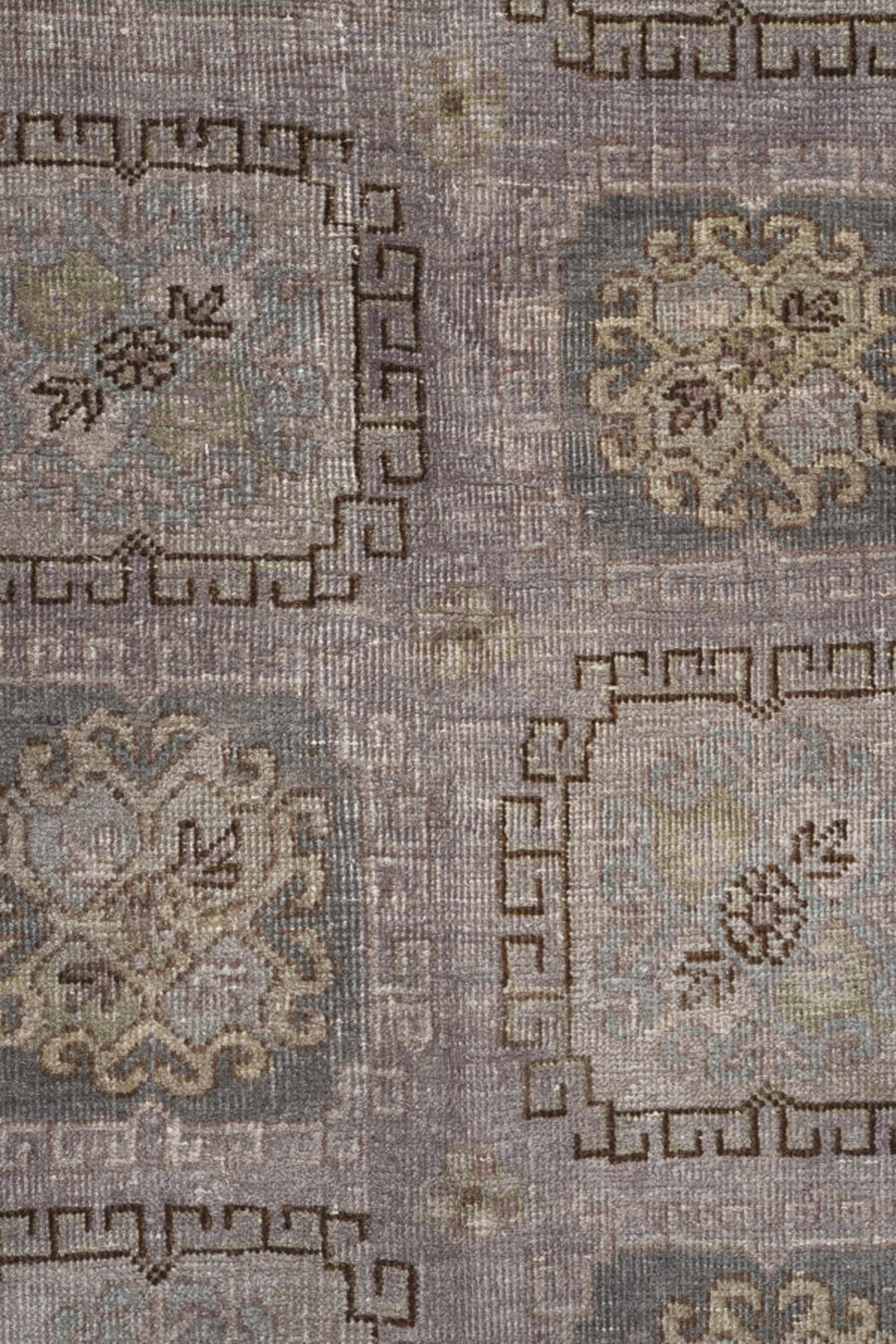 4' x 8' one-of-a-kind handmade antique Khotan rug. Color palette: taupe, ivory, brown, dusty rose, sage, slate, beige, gray