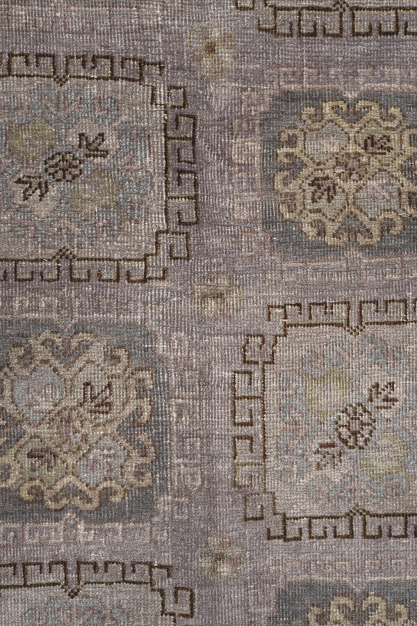 4' x 8' one-of-a-kind handmade antique Khotan rug. Color palette: taupe, ivory, brown, dusty rose, sage, slate, beige, gray