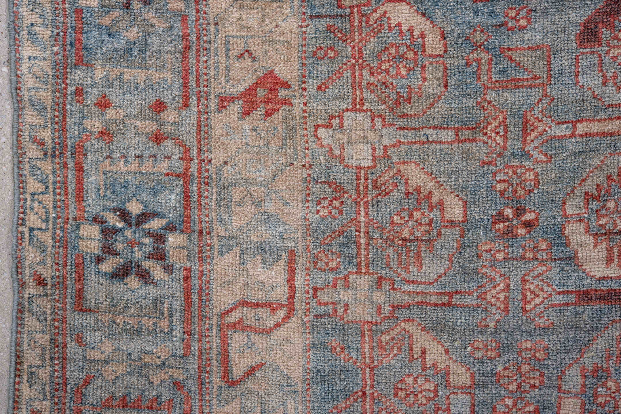 4' x 6' one-of-a-kind handmade vintage Malayer small size rug. Color palette: pale blue, ivory, terra cotta, rust, slate