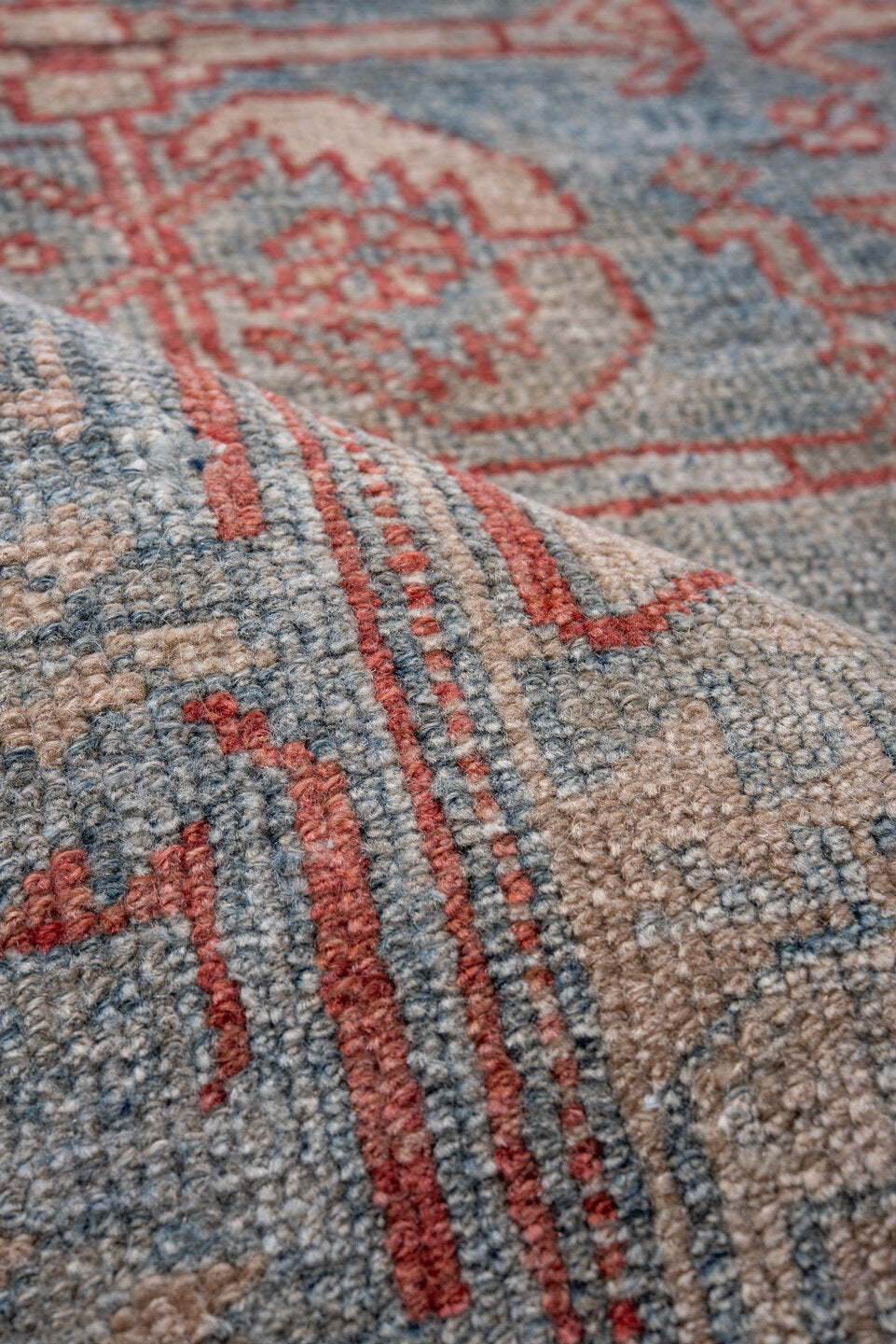 4' x 6' one-of-a-kind handmade vintage Malayer small size rug. Color palette: blue, brown, dark gray, dim gray, gray