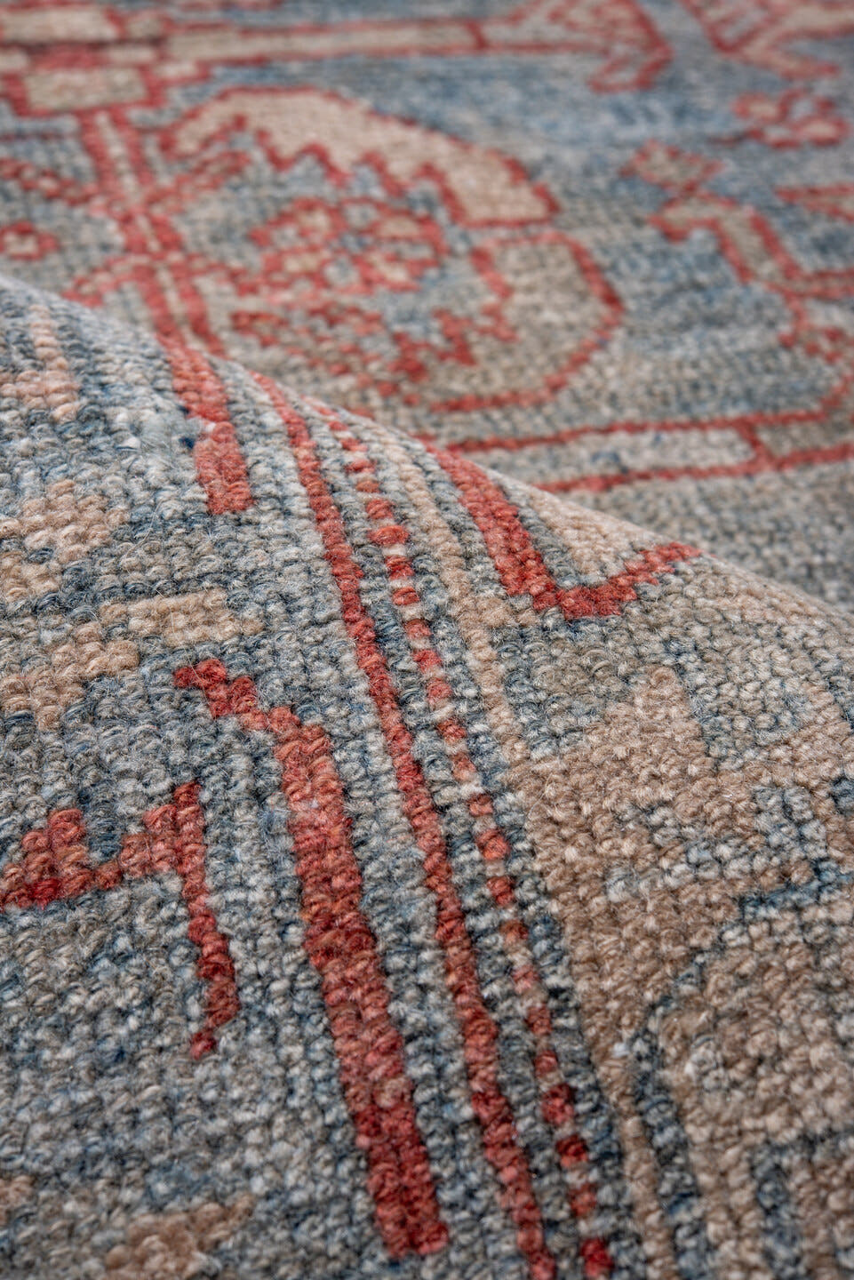 4' x 6' one-of-a-kind handmade vintage Malayer small size rug. Color palette: pale blue, ivory, terra cotta, rust, slate