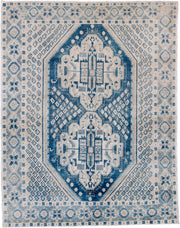 4' x 5' one-of-a-kind handmade antique Afshar small size rug. Color palette: ivory, indigo, slate, cream, pale blue, purple