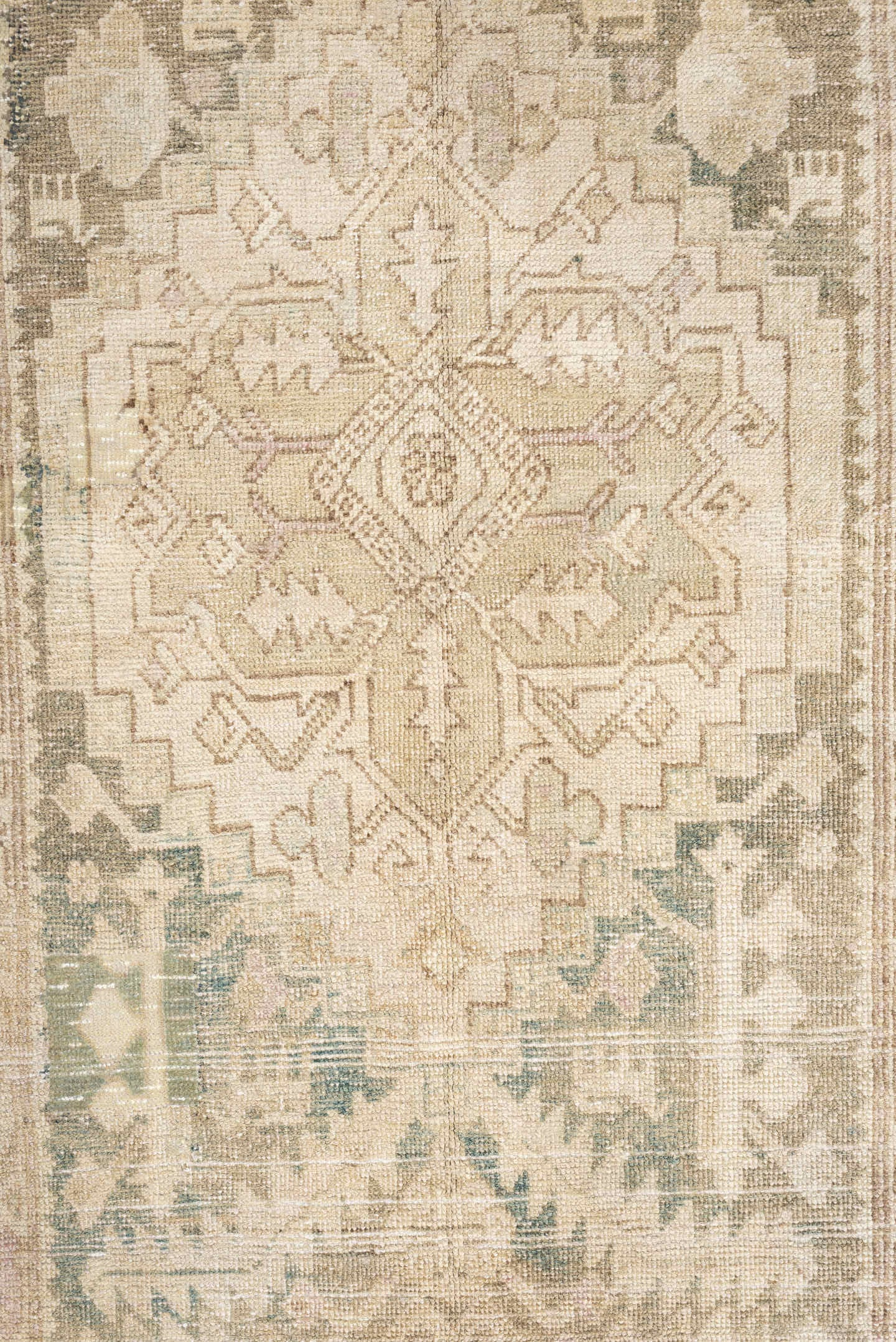 2' x 11' one-of-a-kind handmade antique Sarab runner rug. Color palette: ivory, taupe, beige, sage, pale rust, camel, brown