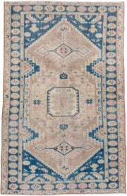 4' x 6' one-of-a-kind handmade antique Hamadan small size rug. Color palette: ivory, beige, navy, blush, taupe, powder_blue