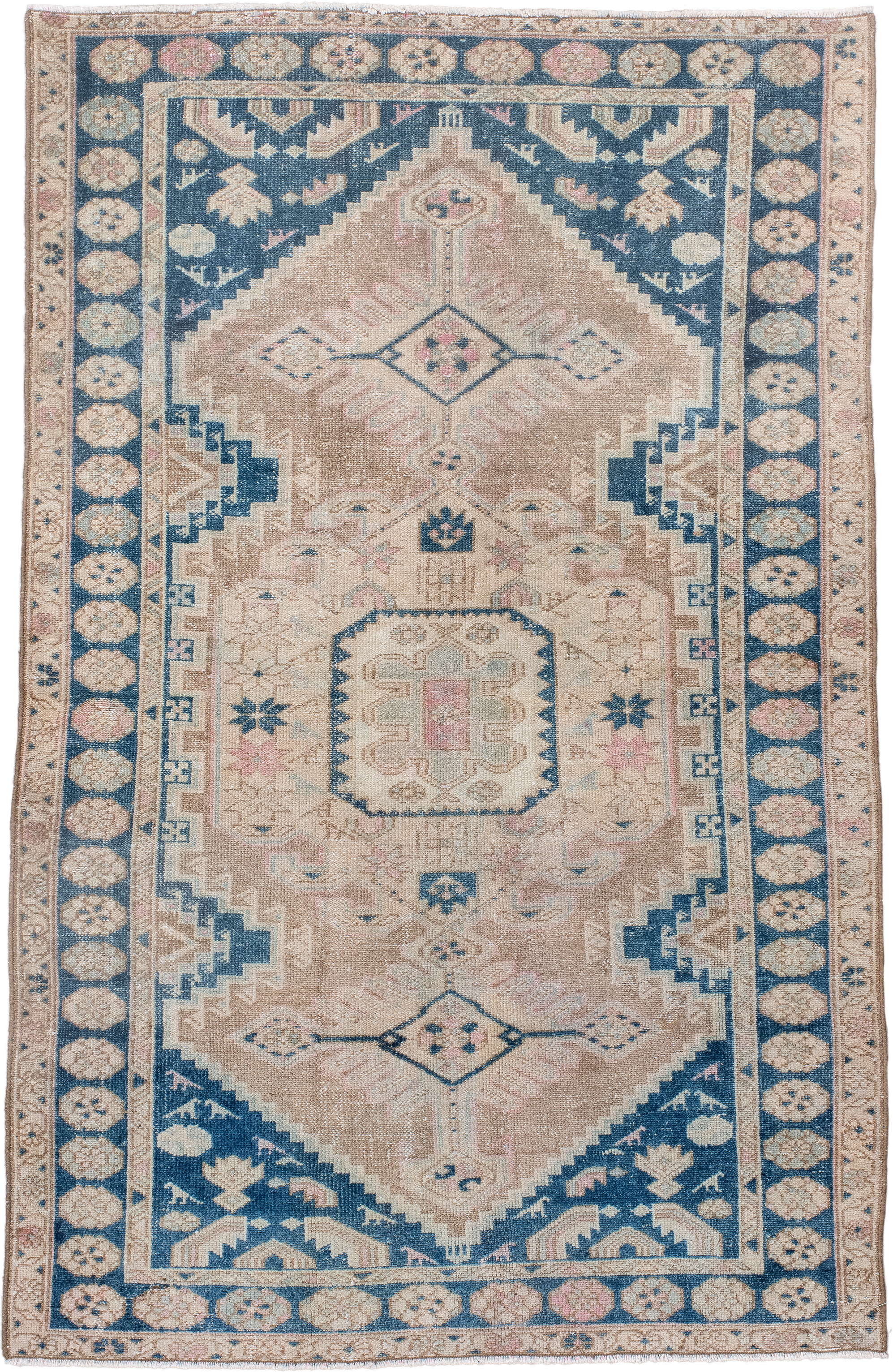4' x 6' one-of-a-kind handmade antique Hamadan small size rug. Color palette: ivory, beige, navy, blush, taupe, powder_blue