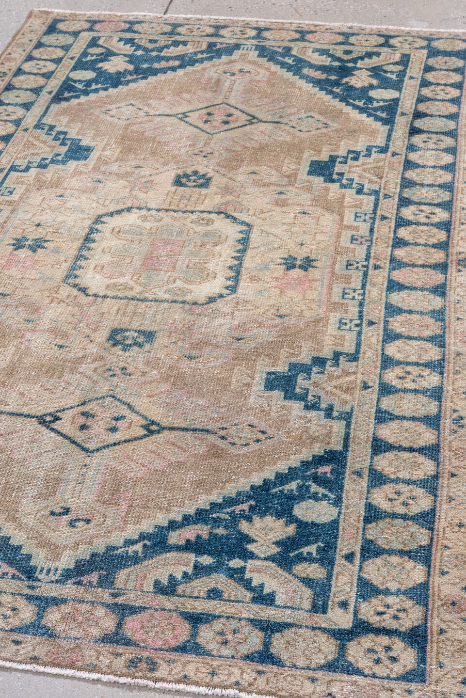 4' x 6' one-of-a-kind handmade antique Hamadan small size rug. Color palette: ivory, beige, navy, blush, taupe, powder_blue