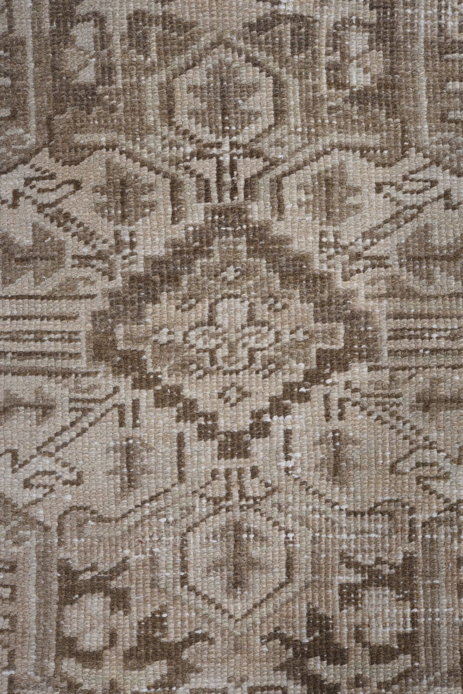 8' x 11' one-of-a-kind handmade antique Heriz large size rug. Color palette: taupe, ivory, beige, camel, brown, gray