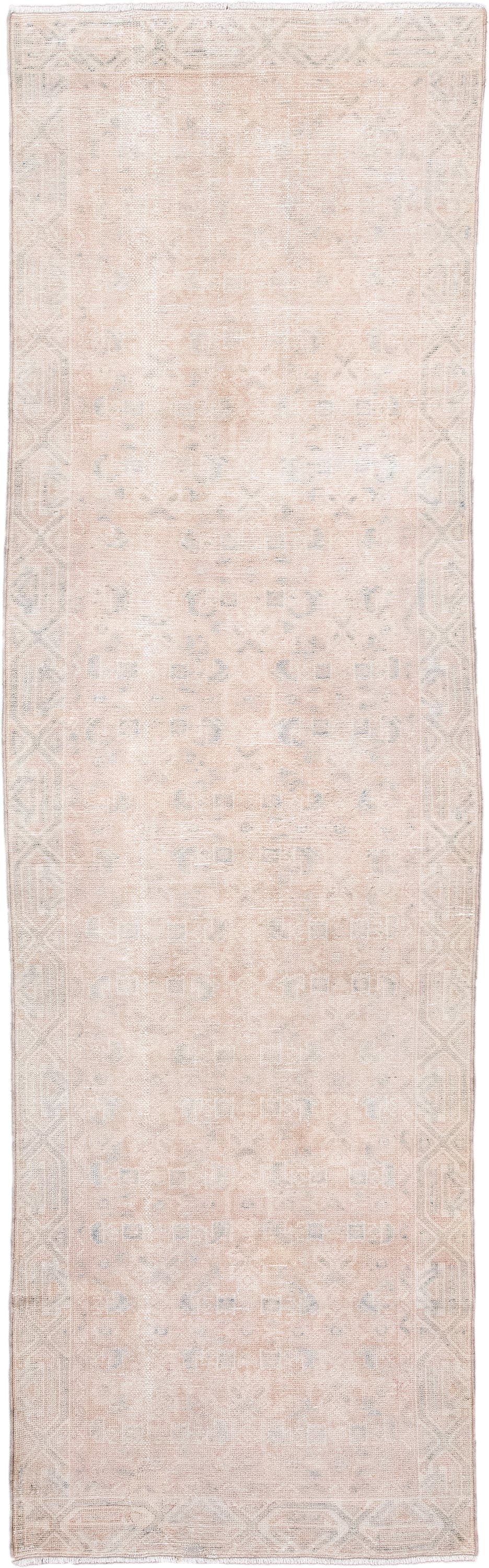 2' x 9' one-of-a-kind handmade antique Malayer runner rug. Color palette: blush, ivory, pale blue, cream, taupe, pink