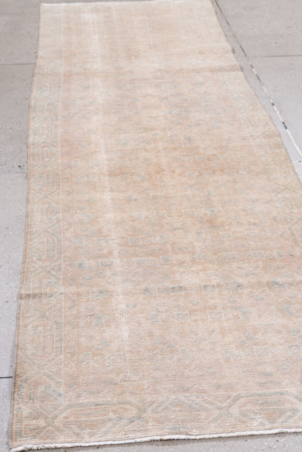 2' x 9' one-of-a-kind handmade antique Malayer runner rug. Color palette: blush, ivory, pale blue, cream, taupe, pink
