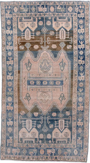 4' x 7' one-of-a-kind handmade antique Hamadan rug. Color palette: navy, ivory, blush, taupe, slate, brown, blue, pink