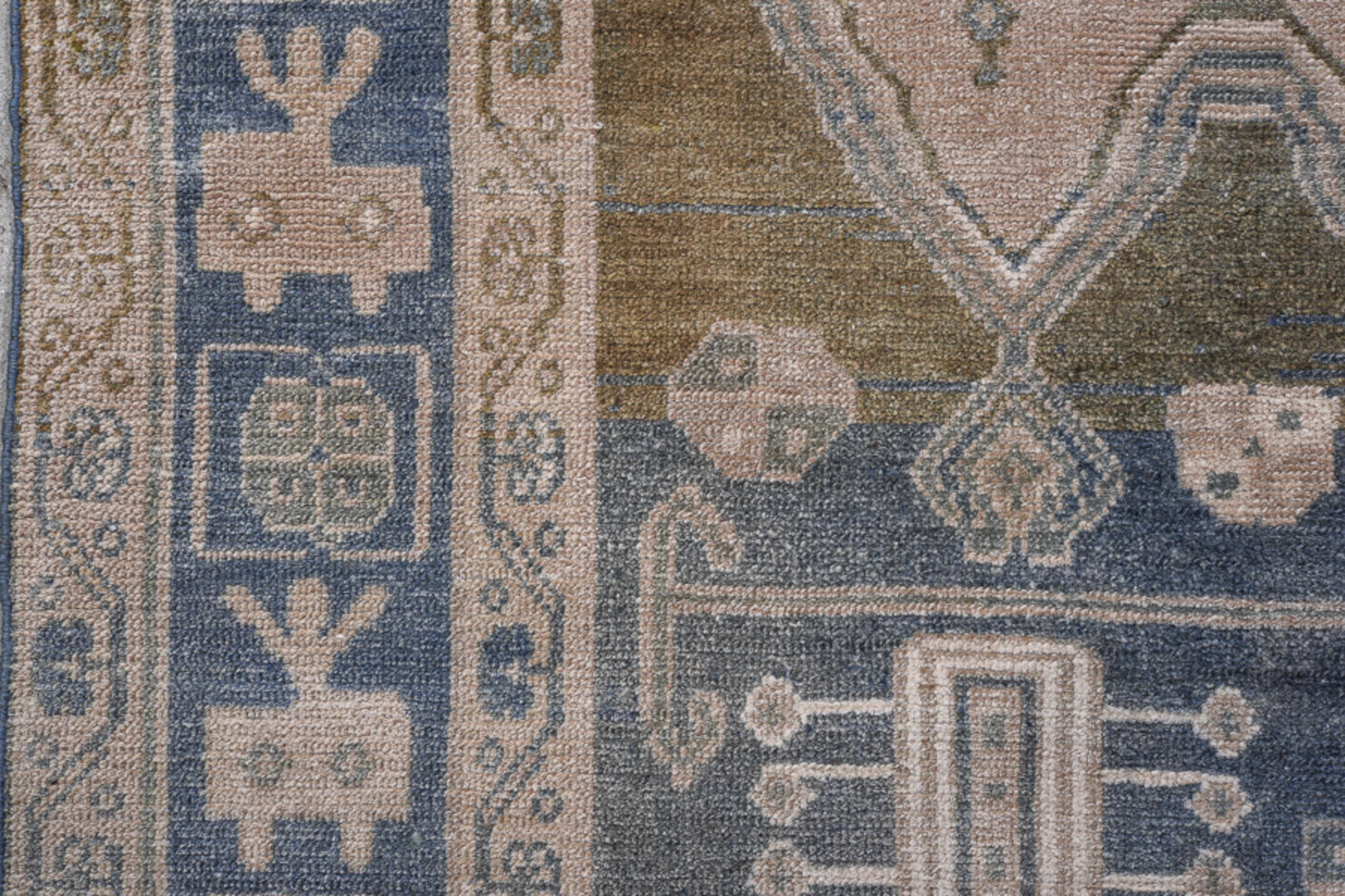4' x 7' one-of-a-kind handmade antique Hamadan rug. Color palette: navy, ivory, blush, taupe, slate, brown, blue, pink