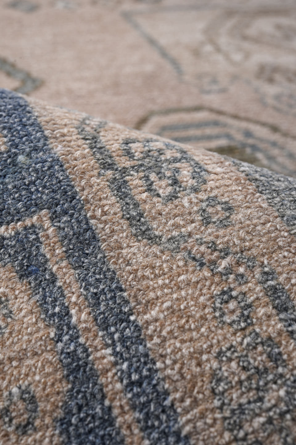 4' x 7' one-of-a-kind handmade antique Hamadan rug. Color palette: navy, ivory, blush, taupe, slate, brown, blue, pink