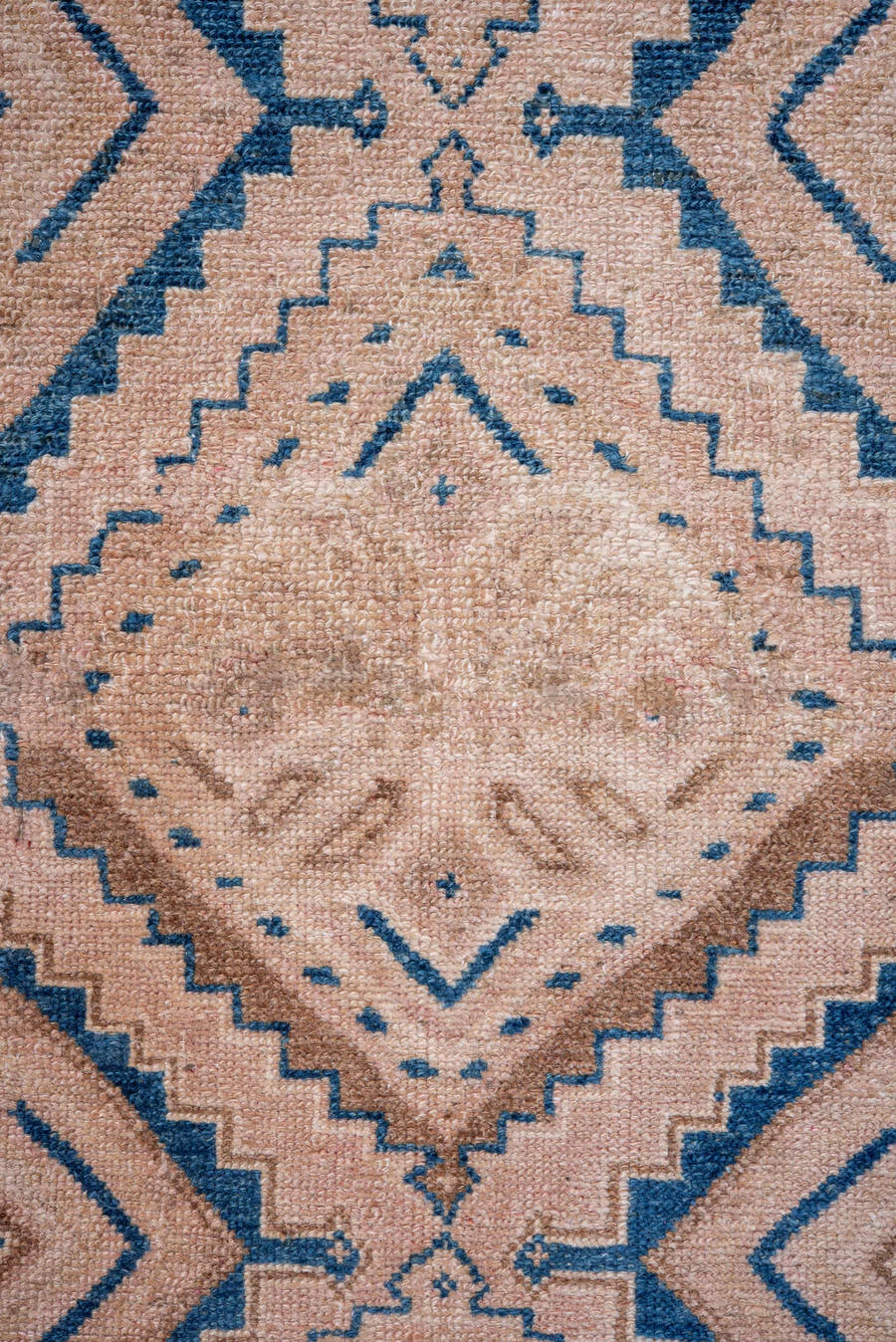 3' x 9' one-of-a-kind handmade vintage Hamadan runner rug. Color palette: blush, ivory, cobalt, beige, camel, pink, blue