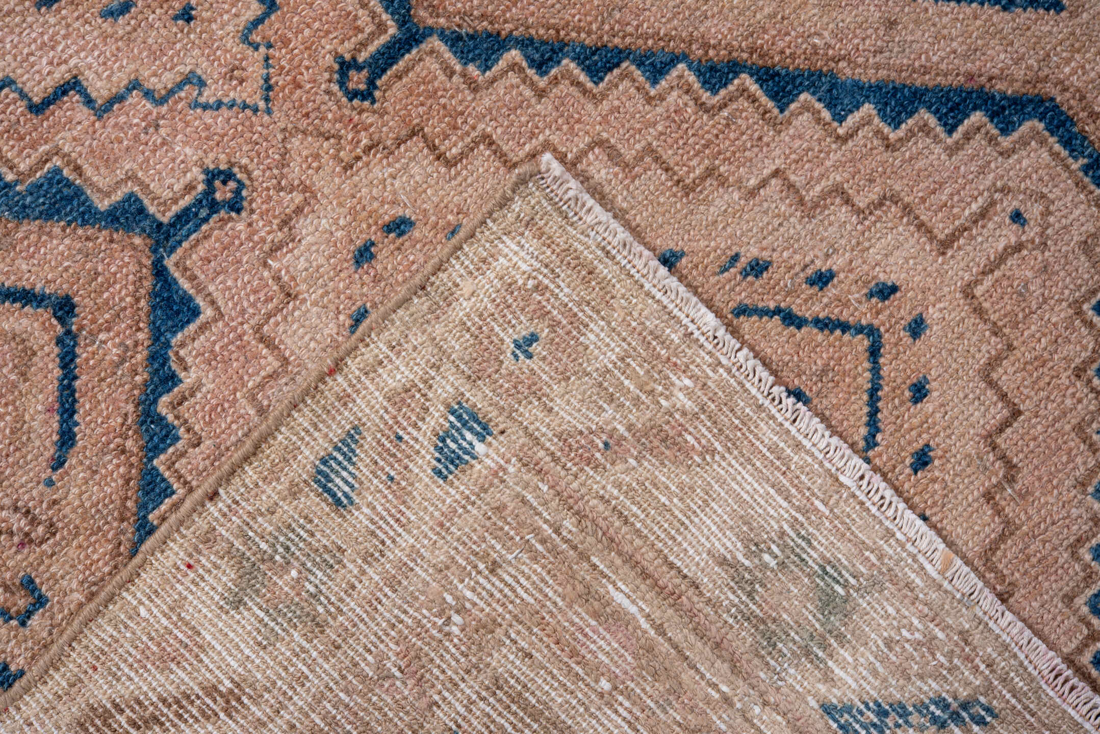 3' x 9' one-of-a-kind handmade vintage Hamadan runner rug. Color palette: blush, ivory, cobalt, beige, camel, pink, blue