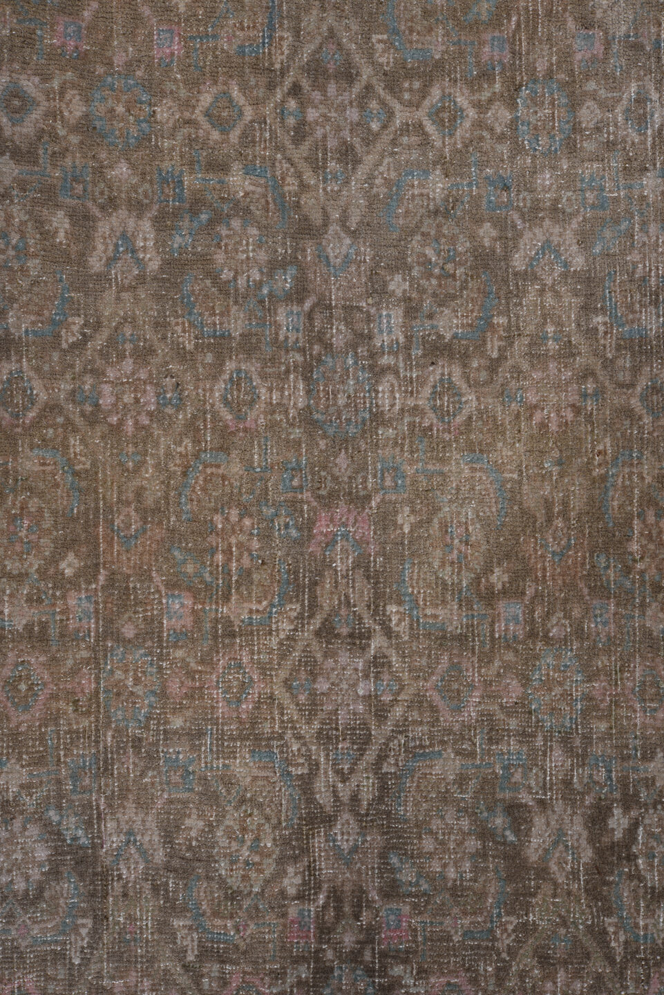 8' x 11' one-of-a-kind handmade antique Bidjar large size rug. Color palette: taupe, brown, dusty rose, pale blue, ivory