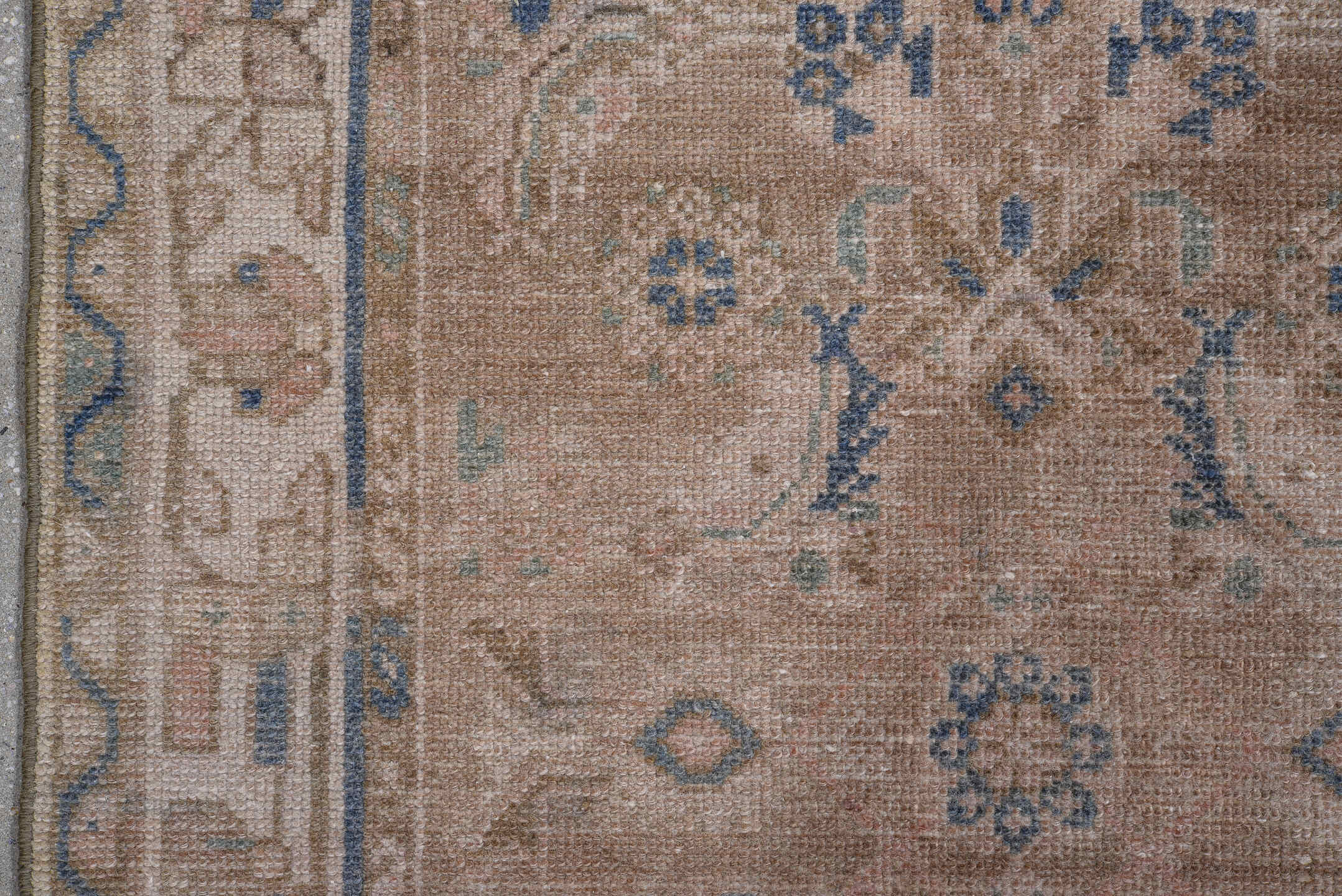 2' x 9' one-of-a-kind handmade antique Hamadan runner rug. Color palette: taupe, ivory, blue, beige, camel, slate, gray