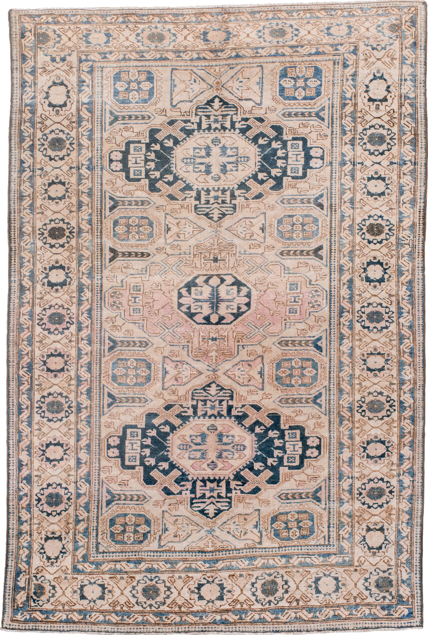 4' x 6' one-of-a-kind handmade vintage Ardebil small size rug. Color palette: black, blue, brown, charcoal, dark gray