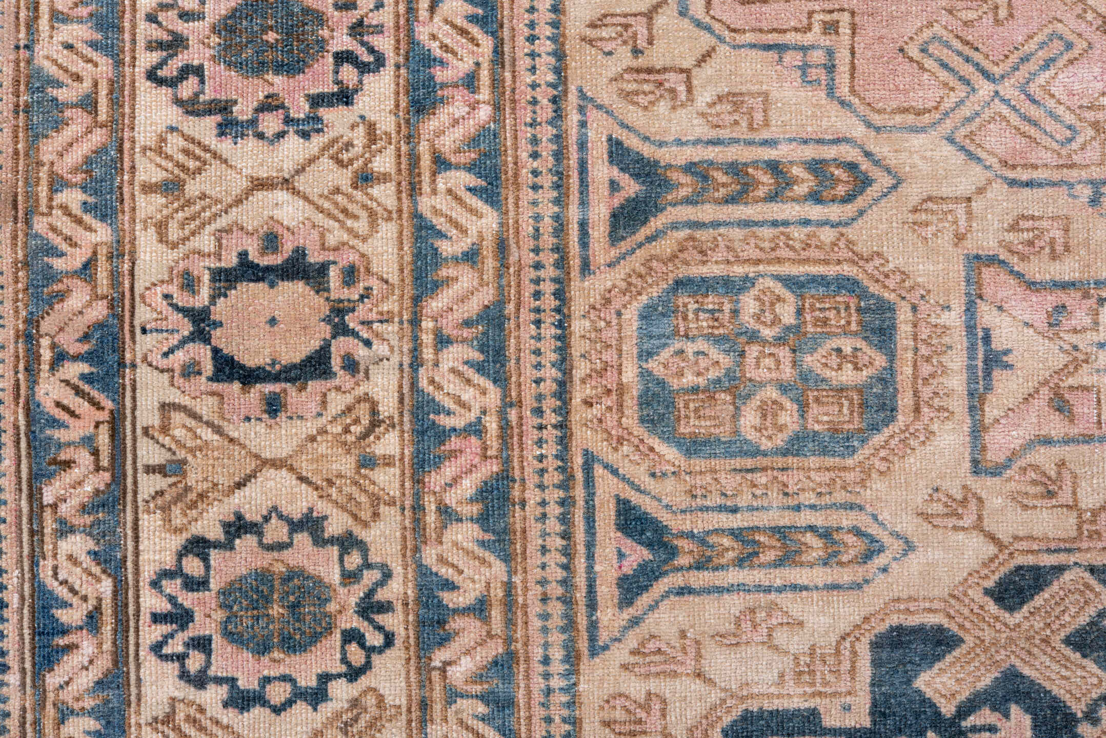 4' x 6' one-of-a-kind handmade antique Ardebil small size rug. Color palette: ivory, faded blue, taupe, blush, charcoal