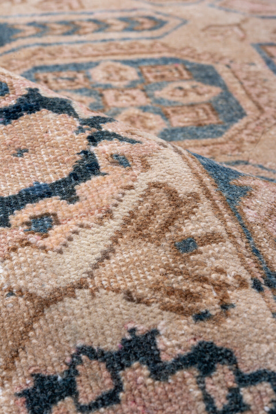 4' x 6' one-of-a-kind handmade antique Ardebil small size rug. Color palette: ivory, faded blue, taupe, blush, charcoal