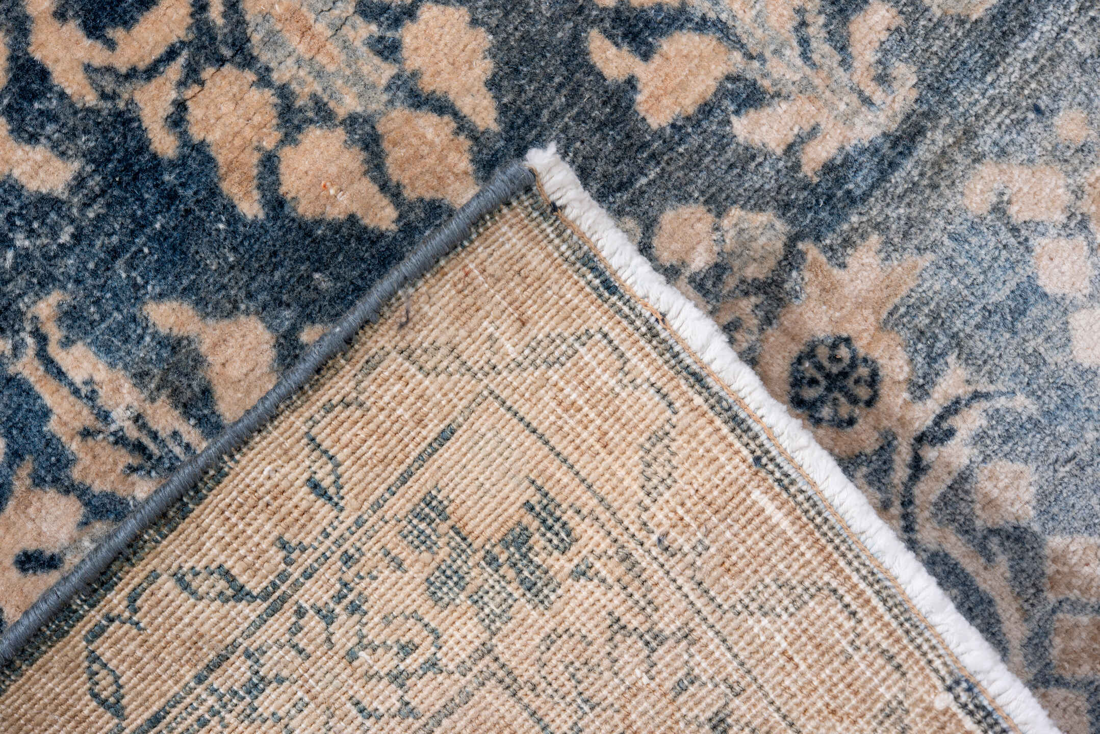 2' x 5' one-of-a-kind handmade vintage Sarouk small size rug. Color palette: blue, brown, dark gray, dim gray, gray