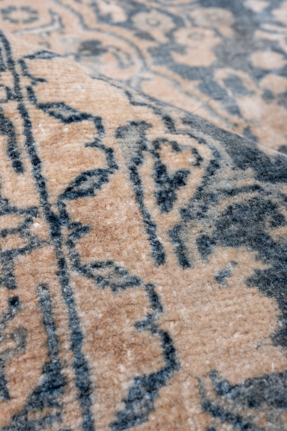 2' x 5' one-of-a-kind handmade antique Sarouk small size rug. Color palette: blush, slate, ivory, taupe, charcoal, pink