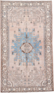 5' x 8' one-of-a-kind handmade antique Hamadan medium size rug. Color palette: taupe, ivory, sky blue, blush, brown, camel