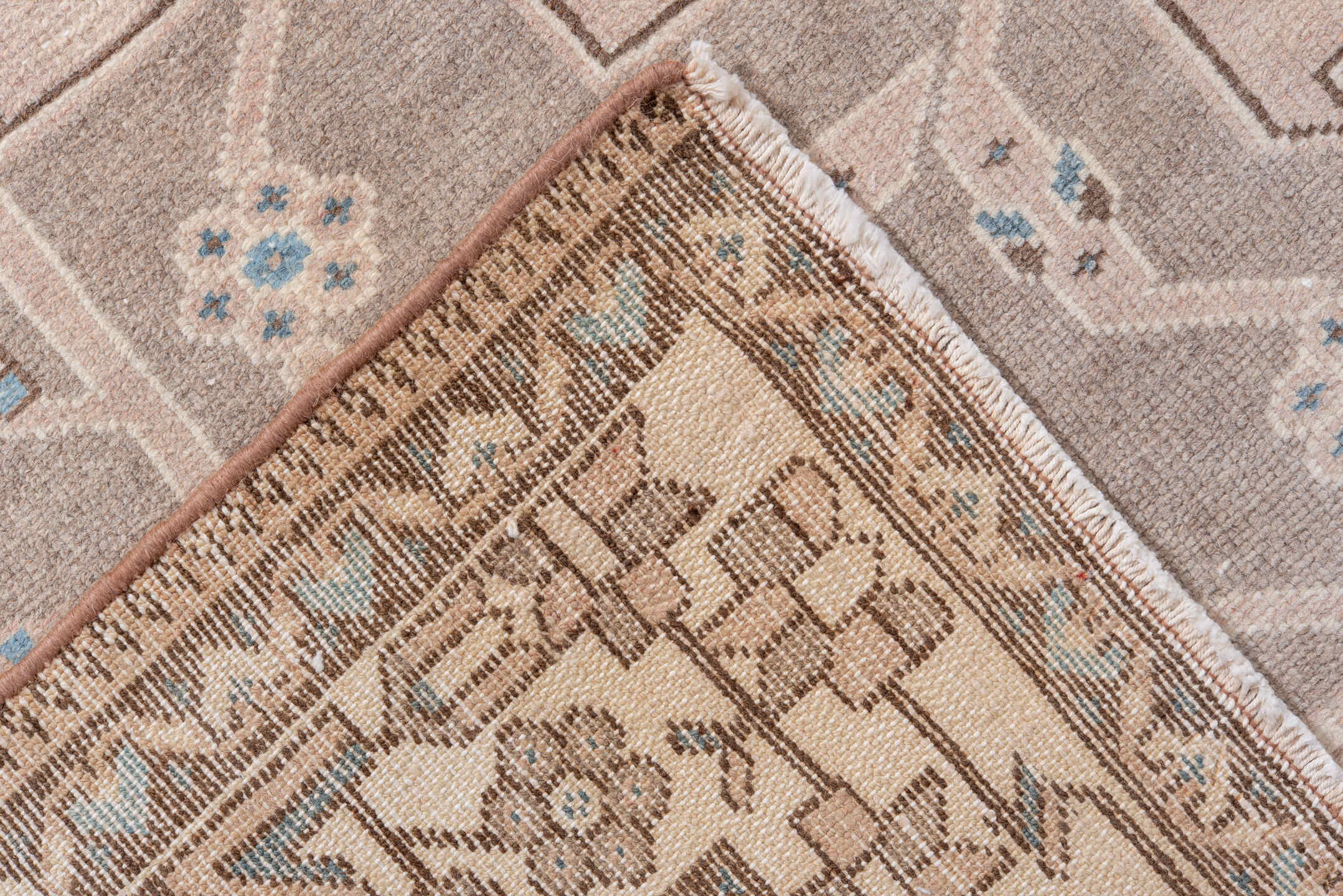 5' x 8' one-of-a-kind handmade antique Hamadan medium size rug. Color palette: taupe, ivory, sky blue, blush, brown, camel