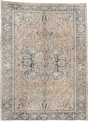 9' x 13' one-of-a-kind handmade vintage Heriz large size rug. Color palette: ivory, soft blue, slate, taupe, beige