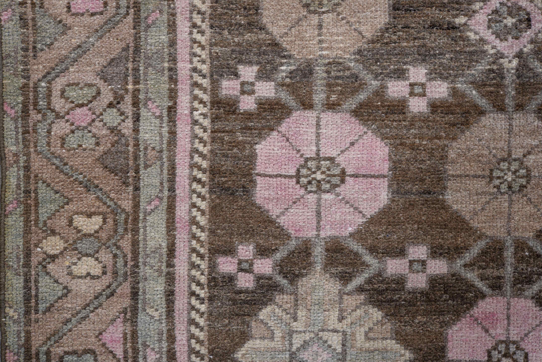 3' x 9' one-of-a-kind handmade antique Hamadan runner rug. Color palette: brown, pink, ivory, taupe, navy, gray, beige, blue