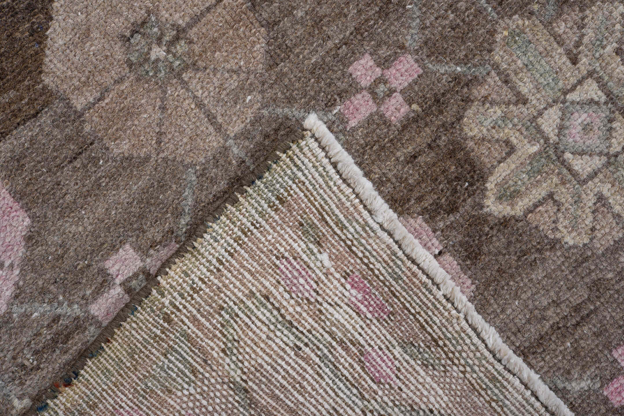 3' x 9' one-of-a-kind handmade antique Hamadan runner rug. Color palette: brown, pink, ivory, taupe, navy, gray, beige, blue
