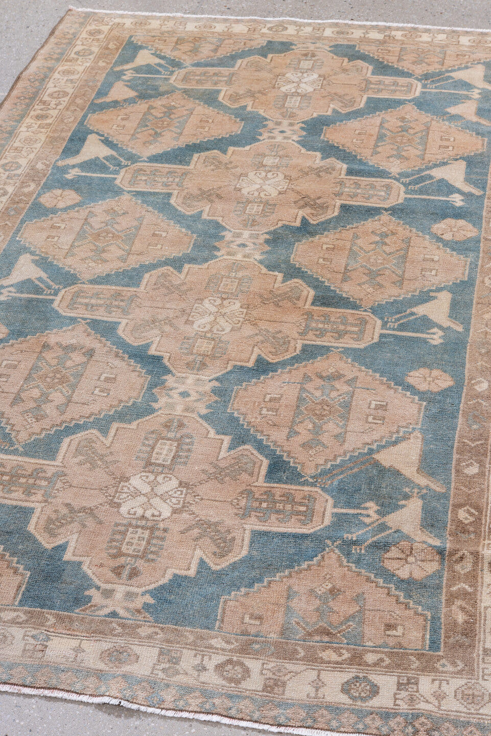 4' x 6' one-of-a-kind handmade antique Malayer small size rug. Color palette: blue, ivory, taupe, beige, brown, blush, gray