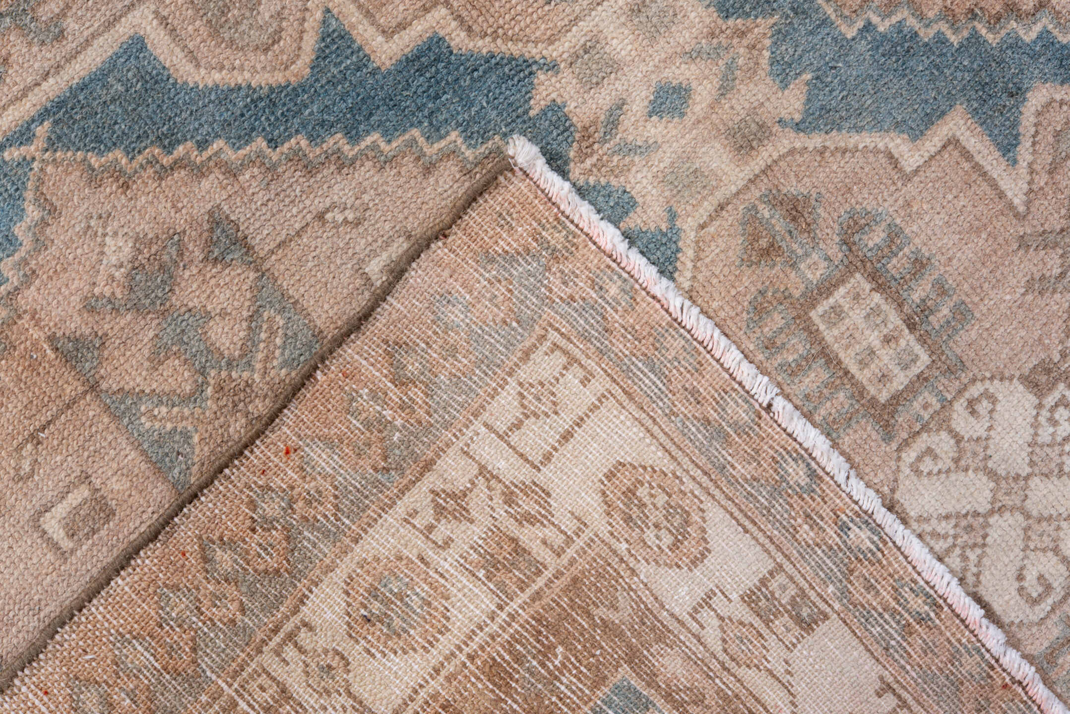 4' x 6' one-of-a-kind handmade antique Malayer small size rug. Color palette: blue, ivory, taupe, beige, brown, blush, gray